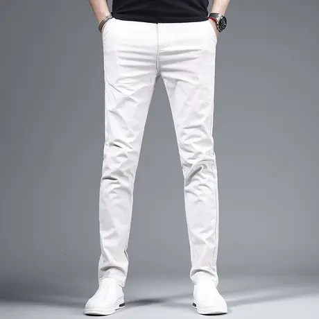 浅灰色休闲裤男夏季新款潮牌弹力修身小直筒男士薄款潮流简约长裤商品大图