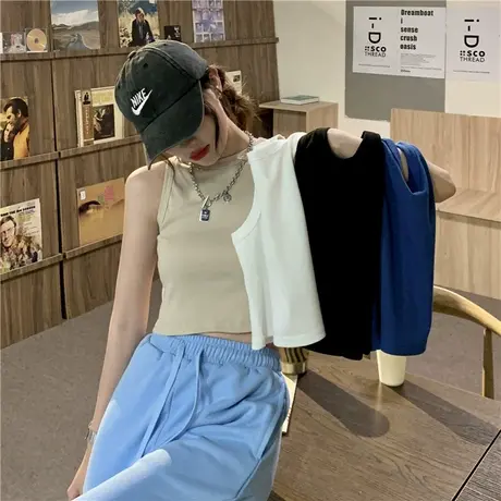 工字吊带小背心女夏季内搭高腰短款无袖T恤设计感外穿运动上衣ins图片