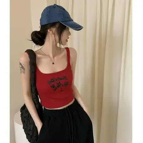 带胸垫小吊带白色打底背心女夏季甜辣风内搭外穿美背纯欲辣妹上衣商品大图