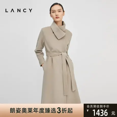 俪雅[格韵天青]毛呢外套2021冬季新款简约廓形收腰羊毛大衣外套女图片