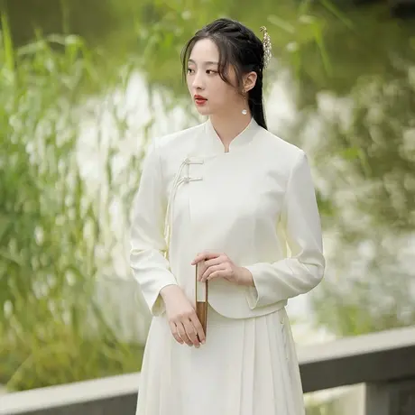 素飞新中式复古改良汉服唐装女中国风文艺白色小西装外套茶服上衣商品大图