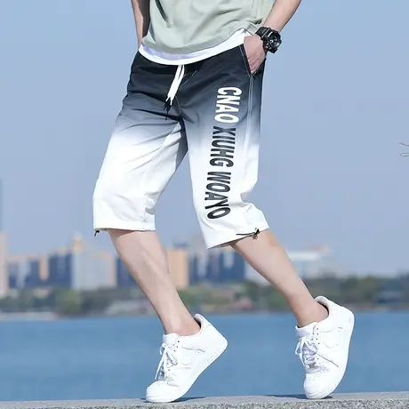 七分裤男士潮牌ins夏季宽松潮流学生百搭短裤工装渐变7分休闲裤子商品大图