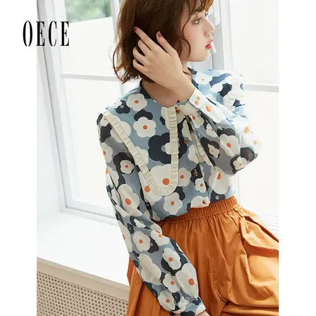 Oece复古碎花衬衫春季新款女装法式长袖上衣气质衬衣春秋商品大图
