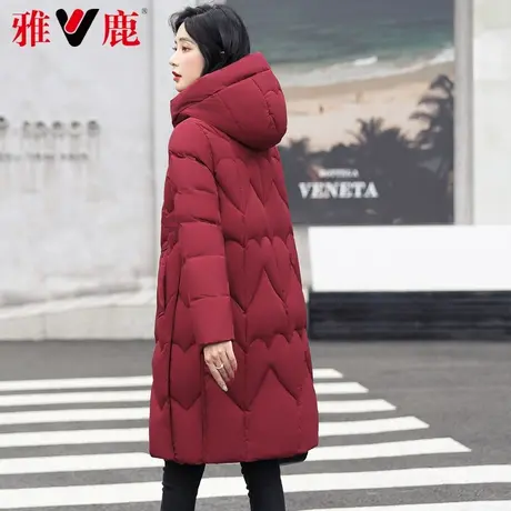 雅鹿连帽羽绒服女中长款2022冬季新款休闲宽松长过膝保暖外套高端商品大图