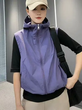 网红休闲马甲小众连帽显瘦马夹小个子韩版户外上衣宽松百搭坎肩女商品大图