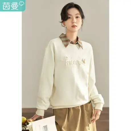 茵曼休闲圆领卫衣女2023年冬季新款百搭立体勾花绣花显瘦套头上衣图片