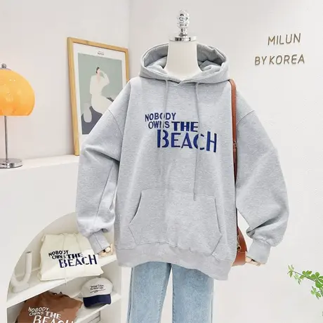 韩国东大门秋冬款连帽卫衣女复古美式字母高品质宽松上衣运动休闲商品大图