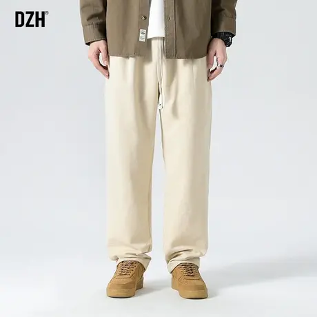 男生杏色裤子男纯棉秋季宽松2023新款休闲裤直筒百搭工装长裤阔腿商品大图