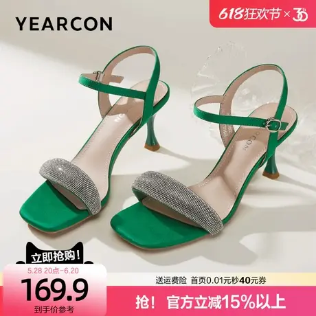 意尔康凉鞋断码 仙女风一字带凉鞋女法式细跟高跟鞋洞洞拖鞋图片