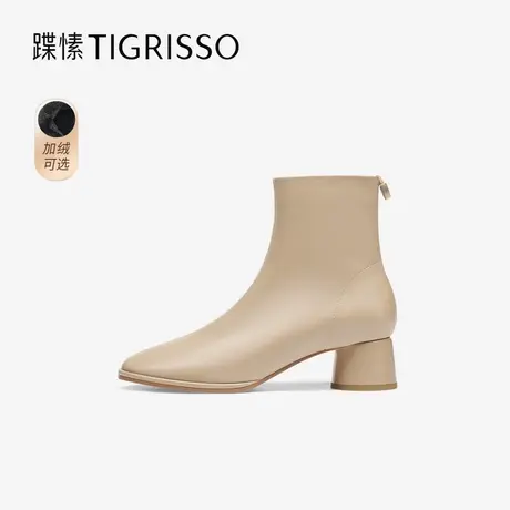 小奶皮|蹀愫冬复古增高粗跟柔软绵羊靴女鞋时装短靴TA43704-11商品大图