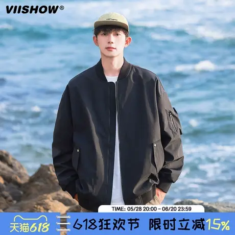 VIISHOW美式刺绣字母飞行员夹克男复古宽松潮流百搭bf棒球服外套商品大图
