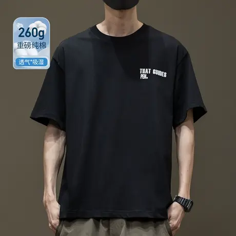 260G重磅纯棉短袖设计感印花T恤男2025夏季新款宽松大码休闲体恤商品大图