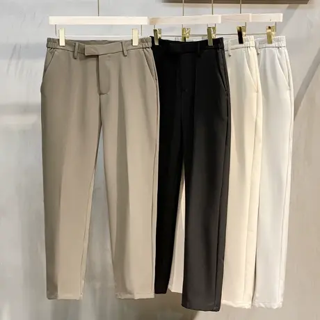 轻奢冰丝男士春季九分裤上班弹力腰休闲裤男韩版商务西装小脚西裤商品大图