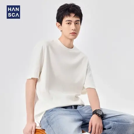 hansca 凉感桑蚕丝抗菌防螨纯色短袖t恤男款夏季吸湿透气冰丝上衣商品大图
