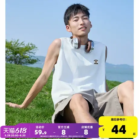 唐狮2024夏季新款男背心宽松坎肩无袖T恤小细节学生圆领上衣白潮t商品大图