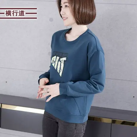 纯色休闲印花字母卫衣女大码胖mm长袖2023冬装新款宽松圆领打底衫图片