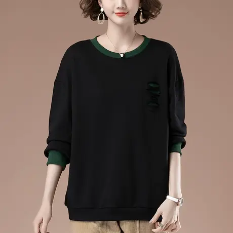 中年妈妈卫衣女秋冬新款纯棉加肥加大码女装宽松百搭圆领显瘦上衣商品大图