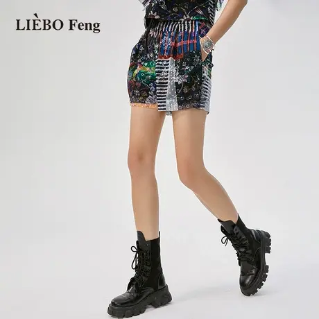 裂帛LIEBOFeng2023年新款国潮民族风百搭印花雪纺蕾丝短裤图片