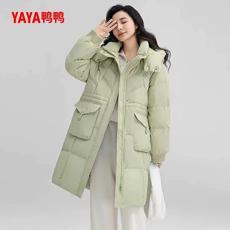 鸭鸭羽绒服女2025年秋冬新品中长款连帽时尚保暖加厚90鸭绒外套Y图片