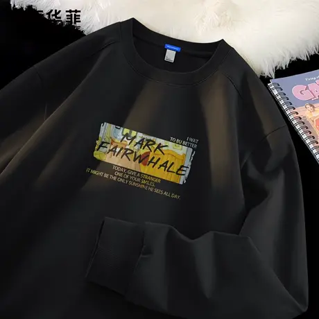 马克华菲高克重长袖t恤男款秋季设计感美式重磅大码圆领打底衫男X商品大图