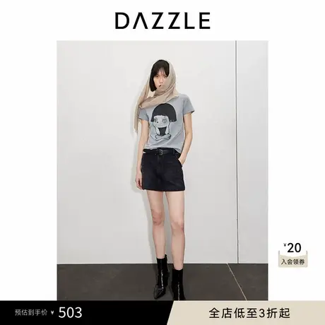 DAZZLE地素奥莱 T恤春夏女装遐想娃娃印花正肩上衣商品大图