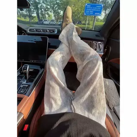 肌理感扎染冰丝裤子男款秋薄款美式阔腿速干裤宽松直筒凉感空调裤商品大图