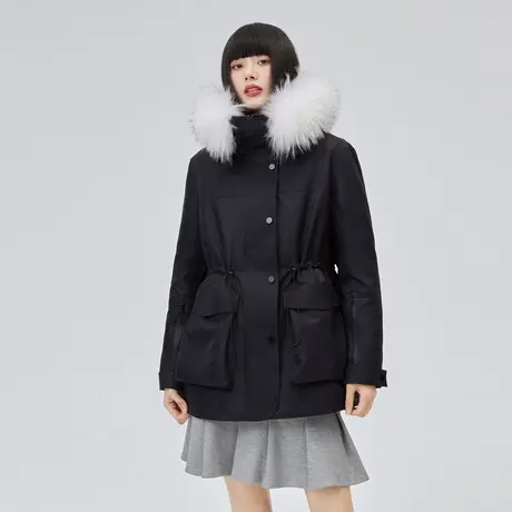 艾莱依可拆卸两件套羽绒服女秋冬新款质感大毛领时尚高级帕克外套图片
