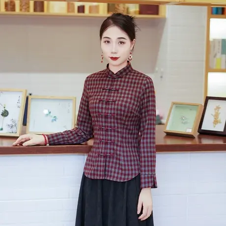 筠雅新款收腰显瘦唐装上衣女中式改良复古气质女士斜襟长袖25J999商品大图