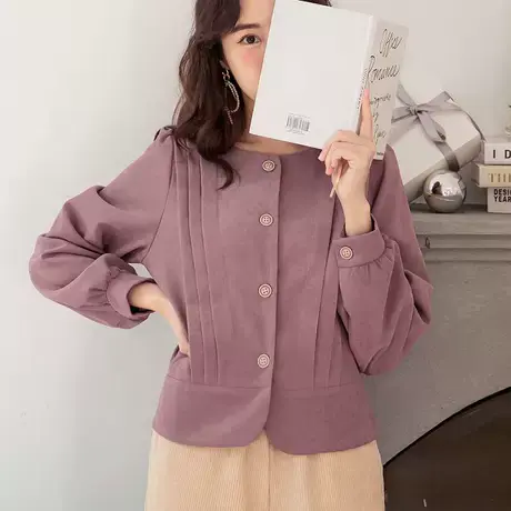 桔熊秋冬季复古仿麂皮绒衫短款上衣泡泡袖外套女胖妹妹大码EA3119图片