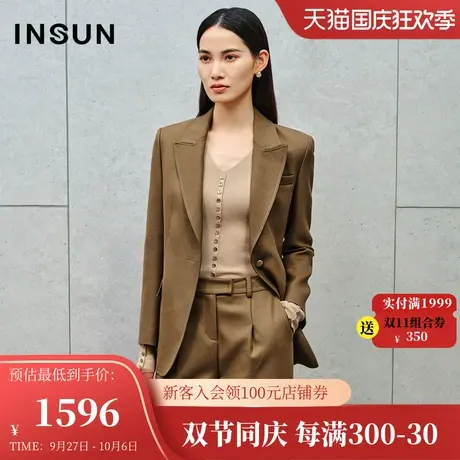 恩裳2023冬装新款精纺羊毛斜纹戗驳领西服一粒扣美拉德西装外套女图片