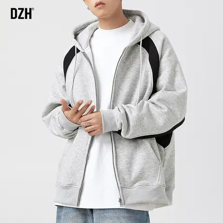 男士灰色开衫卫衣男连帽秋冬潮牌男装2023年新款休闲外套潮高级感商品大图