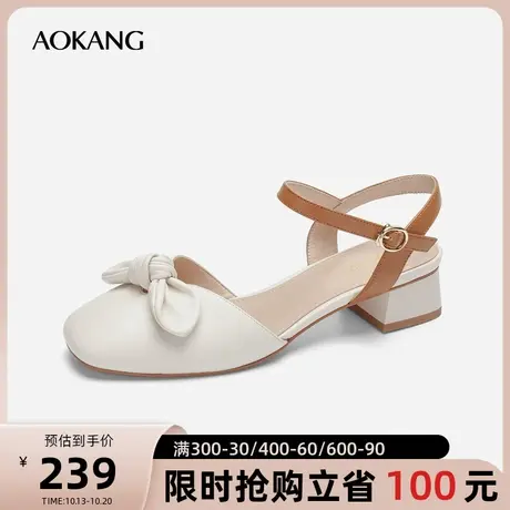 【门店发货】奥康女鞋2023夏季百搭粗跟仙女风低跟甜美休闲凉鞋女商品大图