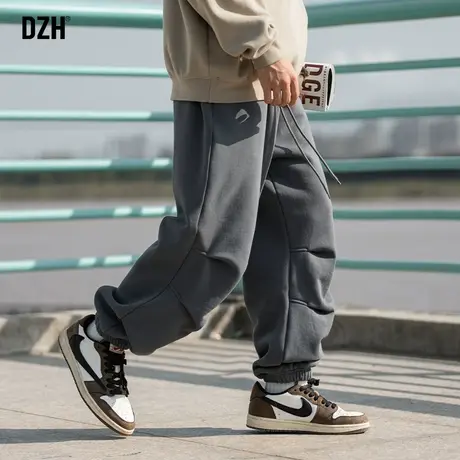 男士灰色加厚加绒裤男冬季保暖休闲裤子男款2023新款束脚裤伞兵裤商品大图