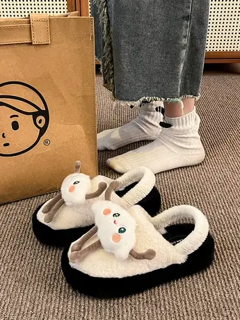 网红厚底包头毛毛拖女外穿2023年秋冬季新款ins潮软底后绊带棉拖商品大图