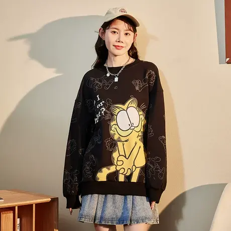 唐狮[加菲猫]卫衣女春秋圆领韩版宽松外套满花女士休闲上衣商品大图