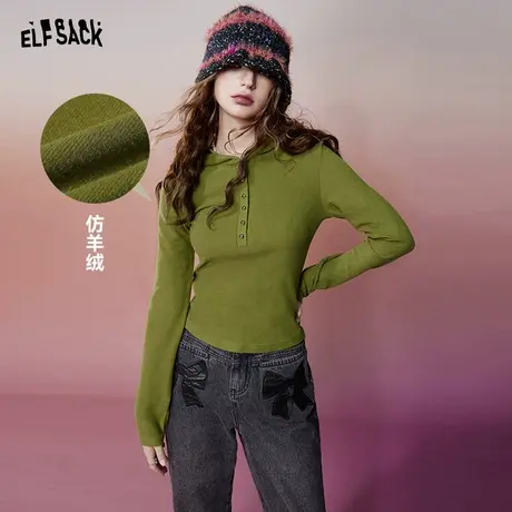 妖精的口袋内搭打底衫t恤女2023冬季新款小个子正肩修身长袖上衣图片