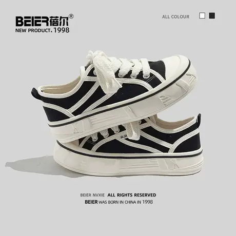 蓓尔帆布鞋女2023年夏季透气百搭韩版新款潮学生小众小白鞋板鞋子商品大图