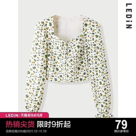 乐町甜美碎花抽皱上衣秋季新款雪纺衫C1CDC1401图片