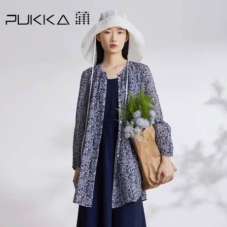 蒲PUKKA原创设计早秋新品苎麻印花法式田园风宽松休闲衬衫商品大图