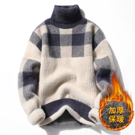 港士博水貂绒男高领毛衣韩版宽松保暖内搭衣加厚针织打底衫秋冬季商品大图