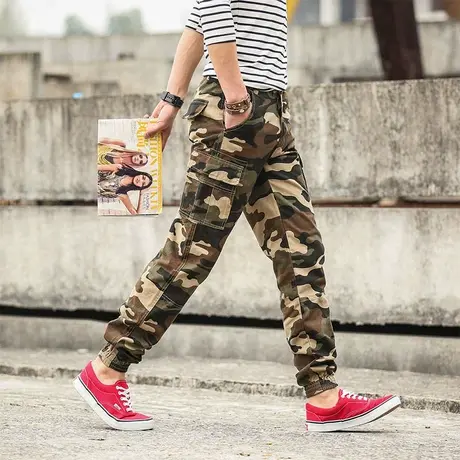 迷彩户外战术全棉耐磨运动工装裤男士休闲裤多口袋长裤修身小脚裤商品大图