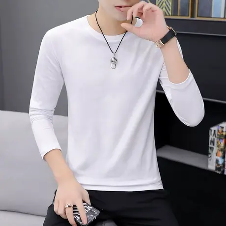 长袖t恤男春秋款韩版纯棉鸡心领打底小衫潮流纯色圆V百搭修身体恤图片