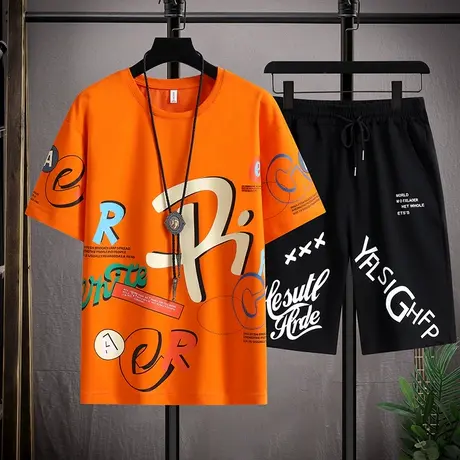 青少年短袖t恤男孩12-15岁初中学生13潮牌帅气衣服14大童夏装套装商品大图