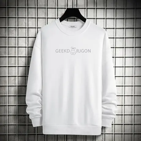 小熊卫衣男春秋款潮牌潮流加绒套头无帽宽松圆领白色长袖t恤男生商品大图