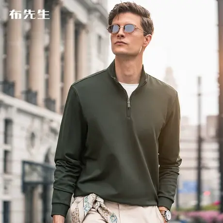 MrBu布先生时尚小立领长袖T恤男春秋新款轻商务半拉链上衣BT11329商品大图