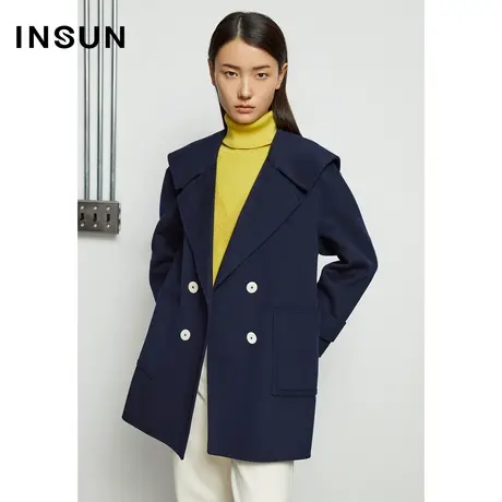 INSUN恩裳线上专选冬季翻领双排扣羊毛毛呢外套商品大图