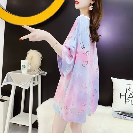 渐变色短袖t恤女网红ins超火体恤夏季2024新款宽松百搭正肩上衣潮图片