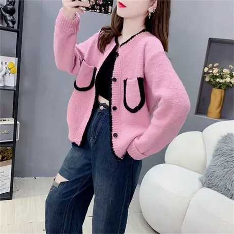 早秋甜美小香风针织开衫女2023新款宽松简约洋气百搭毛衣外套上衣商品大图