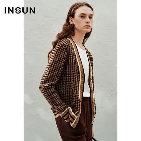 INSUN恩裳线上专选春季千鸟格巴素兰美拉德羊毛针织衫商品大图