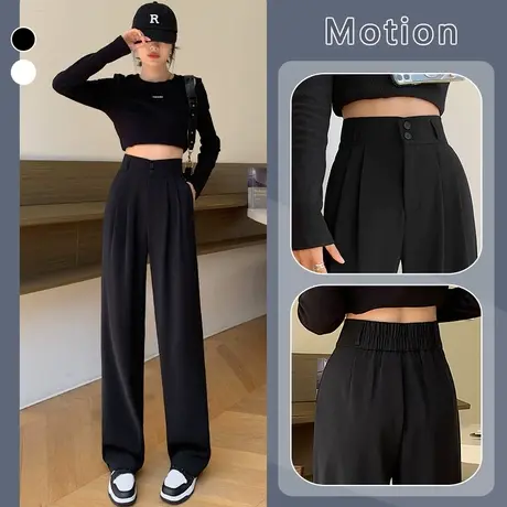 高级感西装裤女春夏季2023高腰垂感宽松显瘦休闲双扣窄版阔腿裤子商品大图